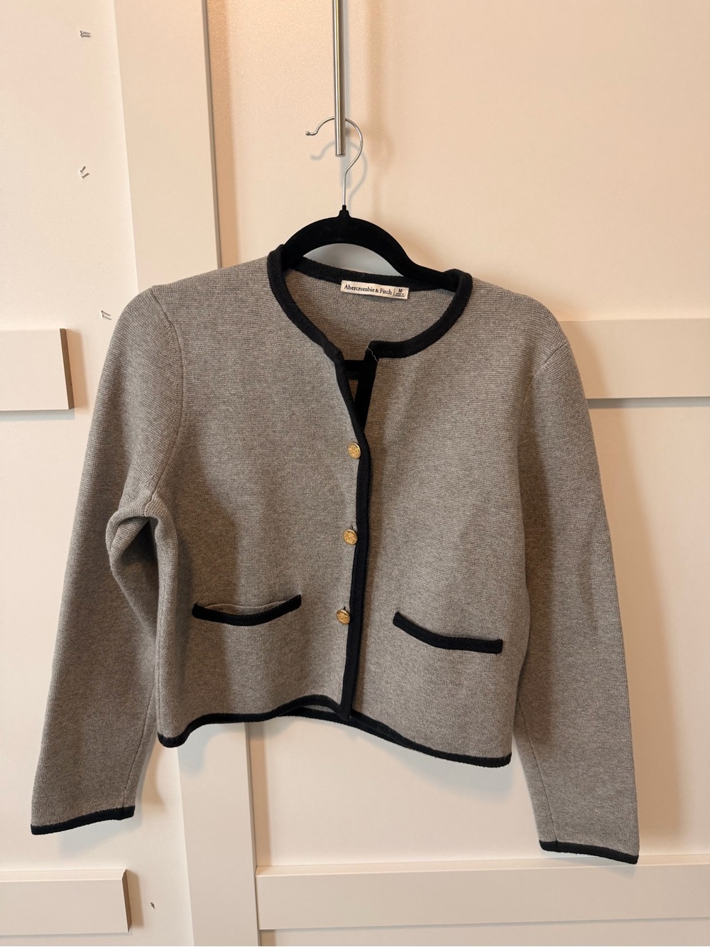 Abercrombie & Fitch Gray Knit Cardigan with Black Trim